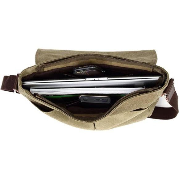 Canvas Messenger Bag Small Crossbody Bag Vintage Shoulder Bag for Men Women - Picture 7 of 8